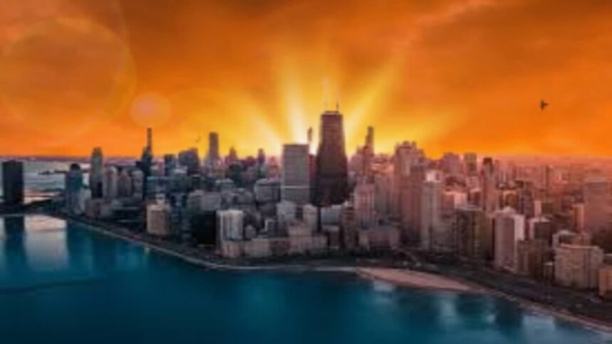 Chicago skyline with warm February weather